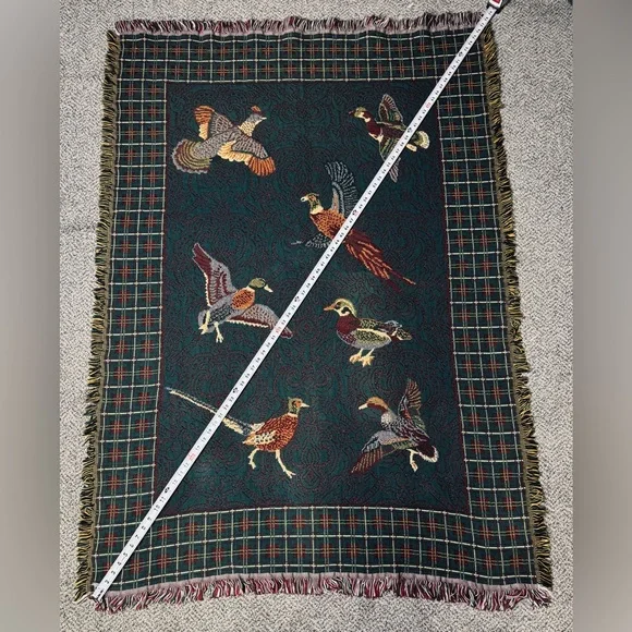 Goodwin Weavers Pheasants & Ducks Tapestry Woven Blanket made in the USA! VTG! - Picture 4 of 16
